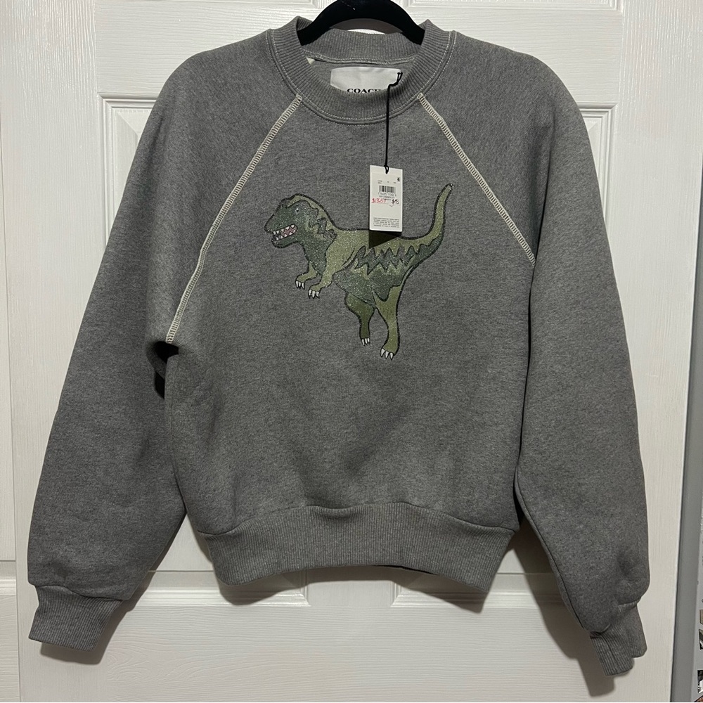 💗 *NEW* Limited Edition- Gray Coach Women Sweater with Glitter Dinosaur‎ Design